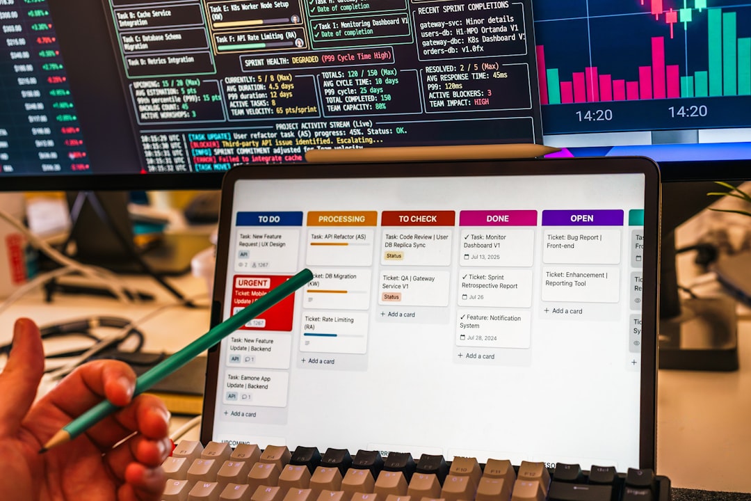 Modern finance software interface on a tablet with business data screens